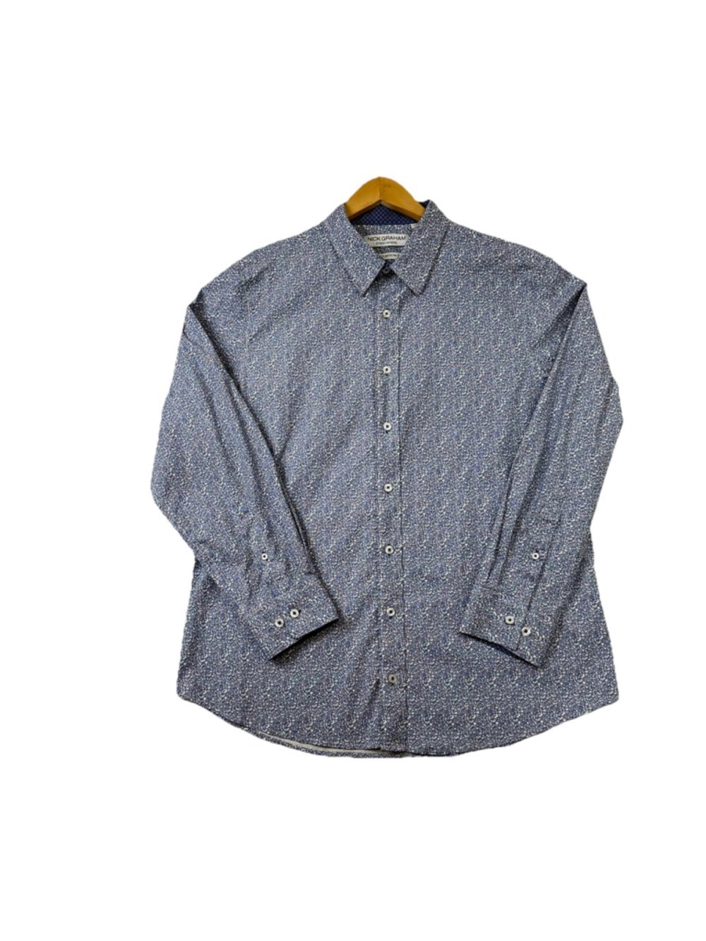Nick Graham Everywhere Shirt Mens XL Blue Paisley Stretch Modern Fit Long Sleeve